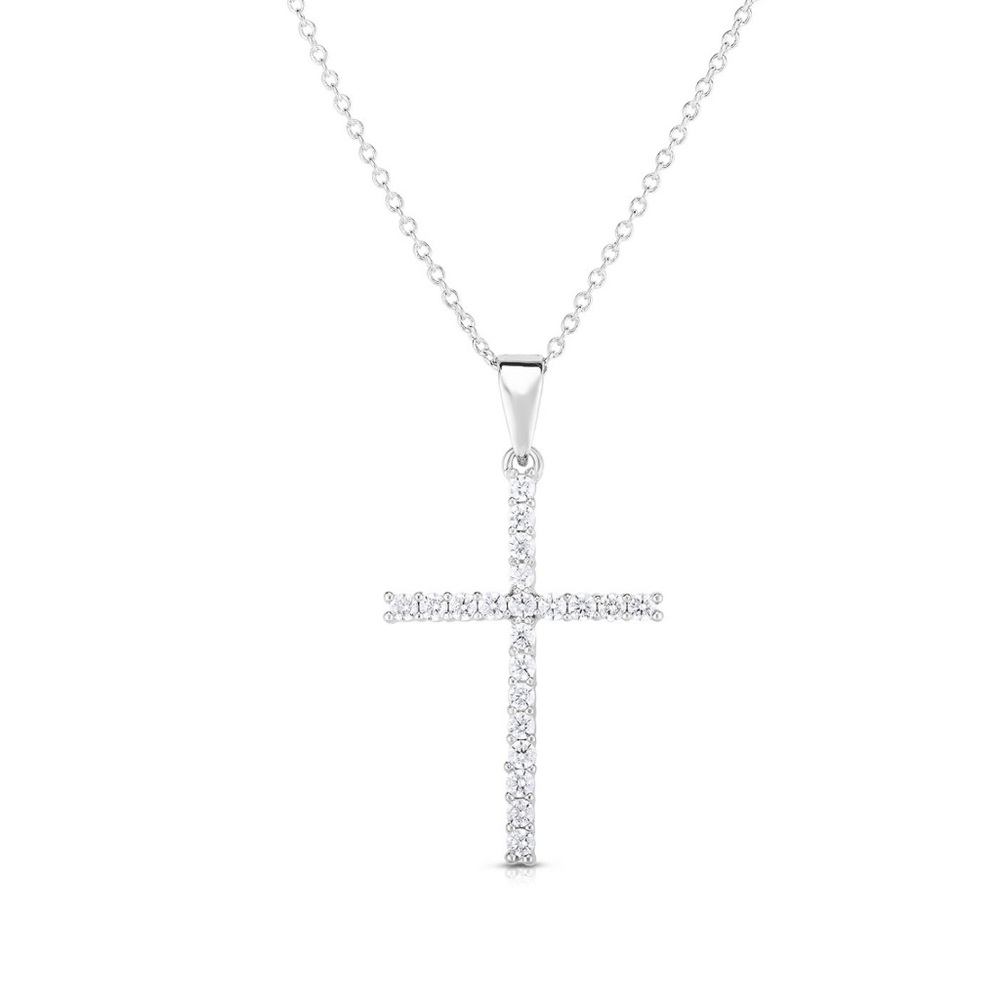 Cubic Zirconia Cross Pendant Silver Plate Necklace